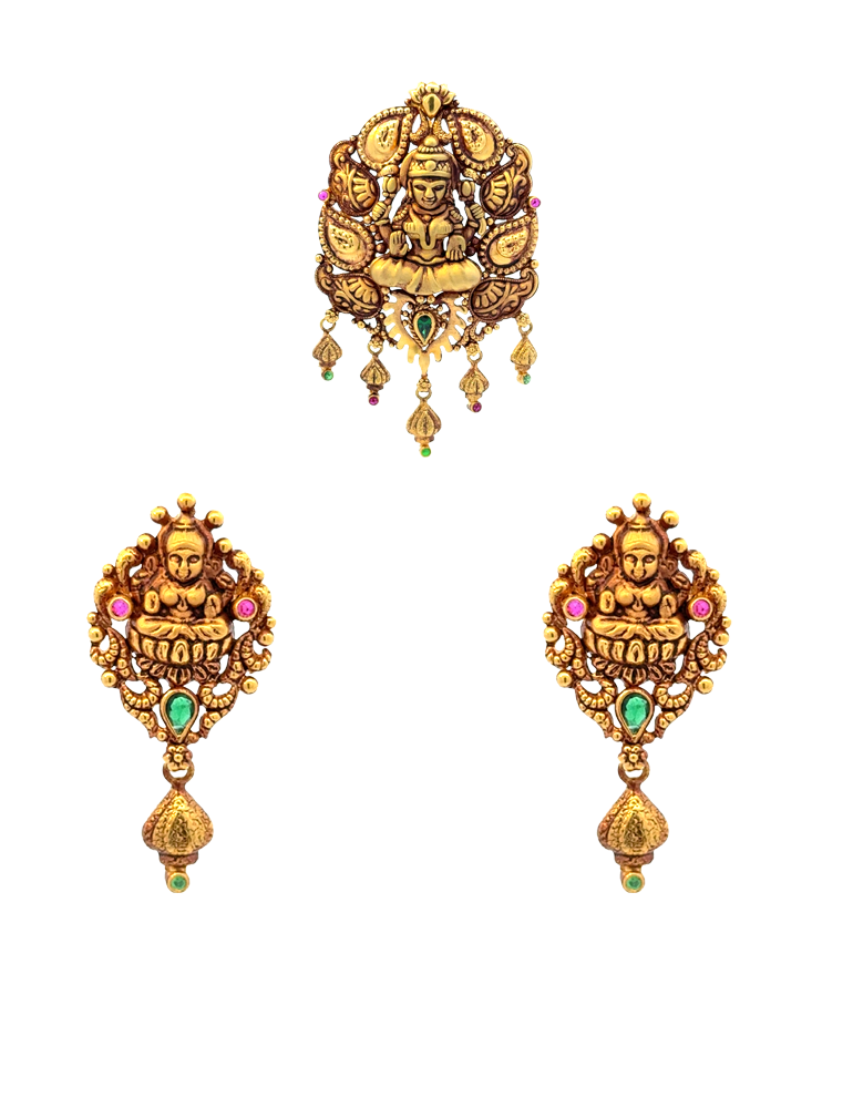 Gold Antique Lakshmi Pendent Set