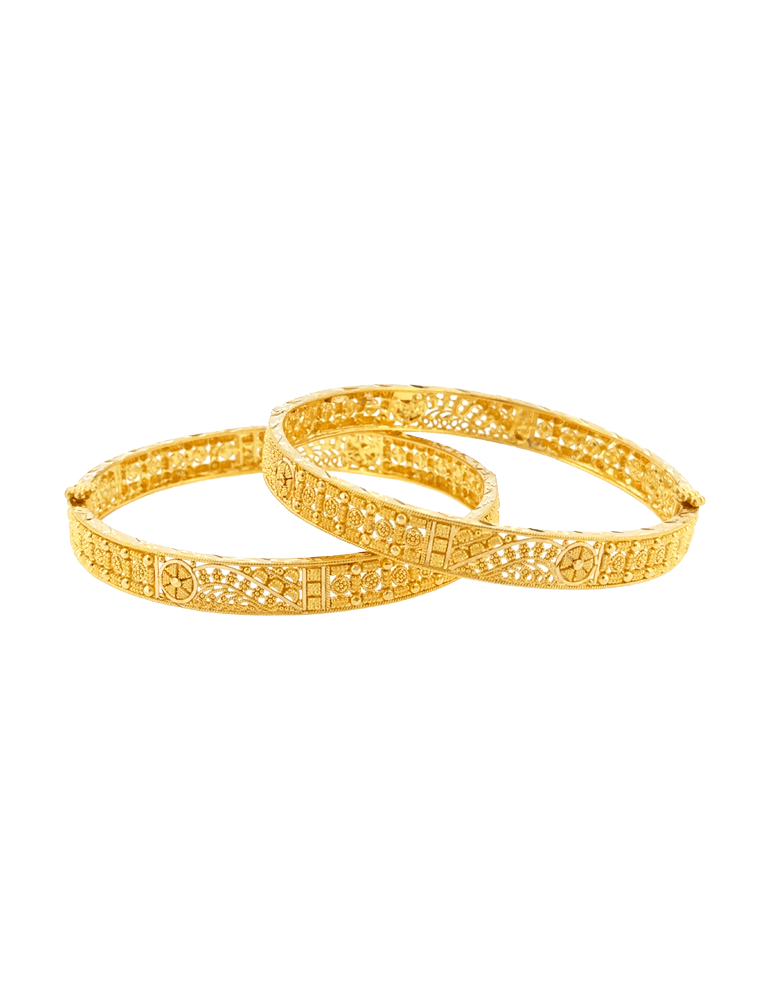 Padmavati Floral Gold Bangles 22kt  - Set of 2