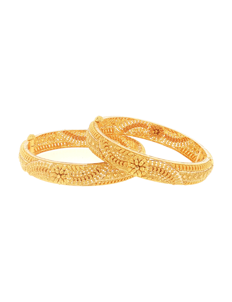 Rajbagh Floral Gold Bangles 22K - Set of 2