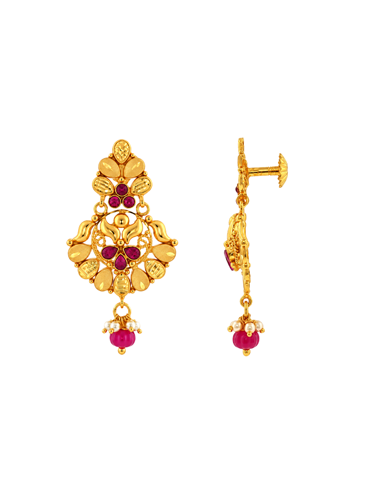 Roshni Floral Drop Earrings - 22 Karat