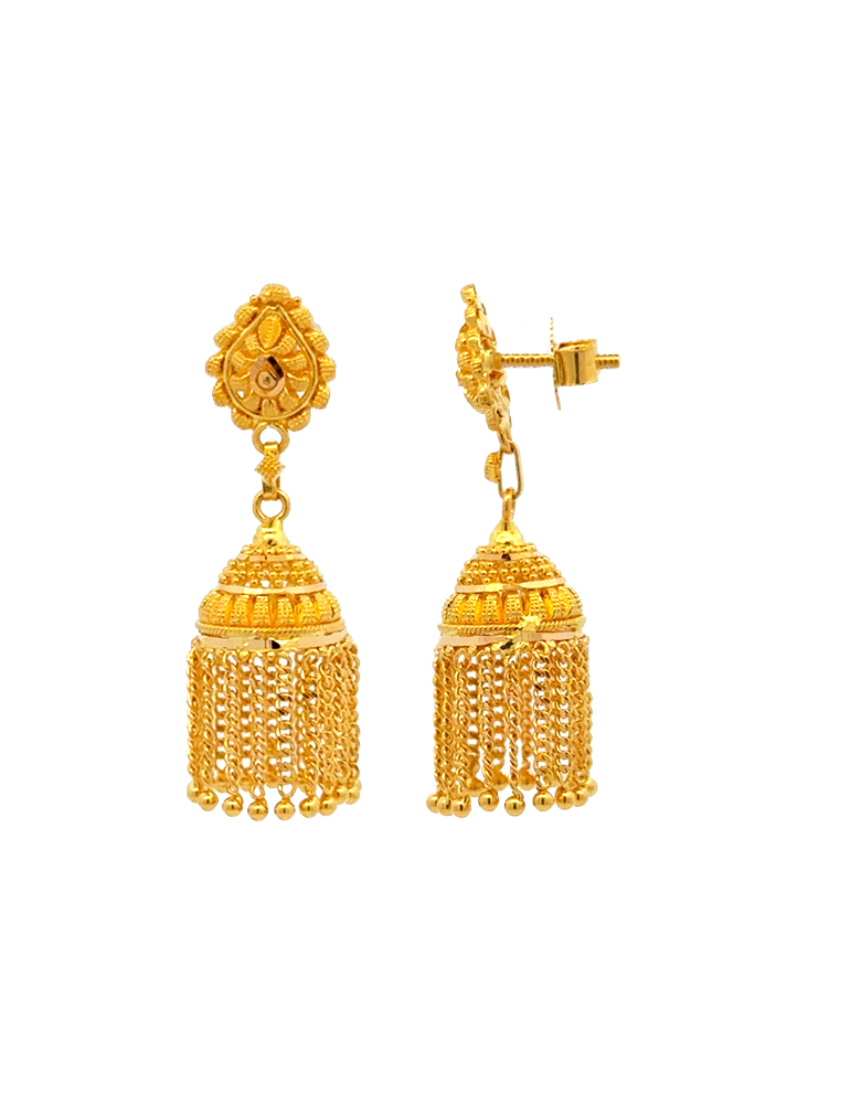 Gold Earring Dangling Jhummkas - 22 Karat