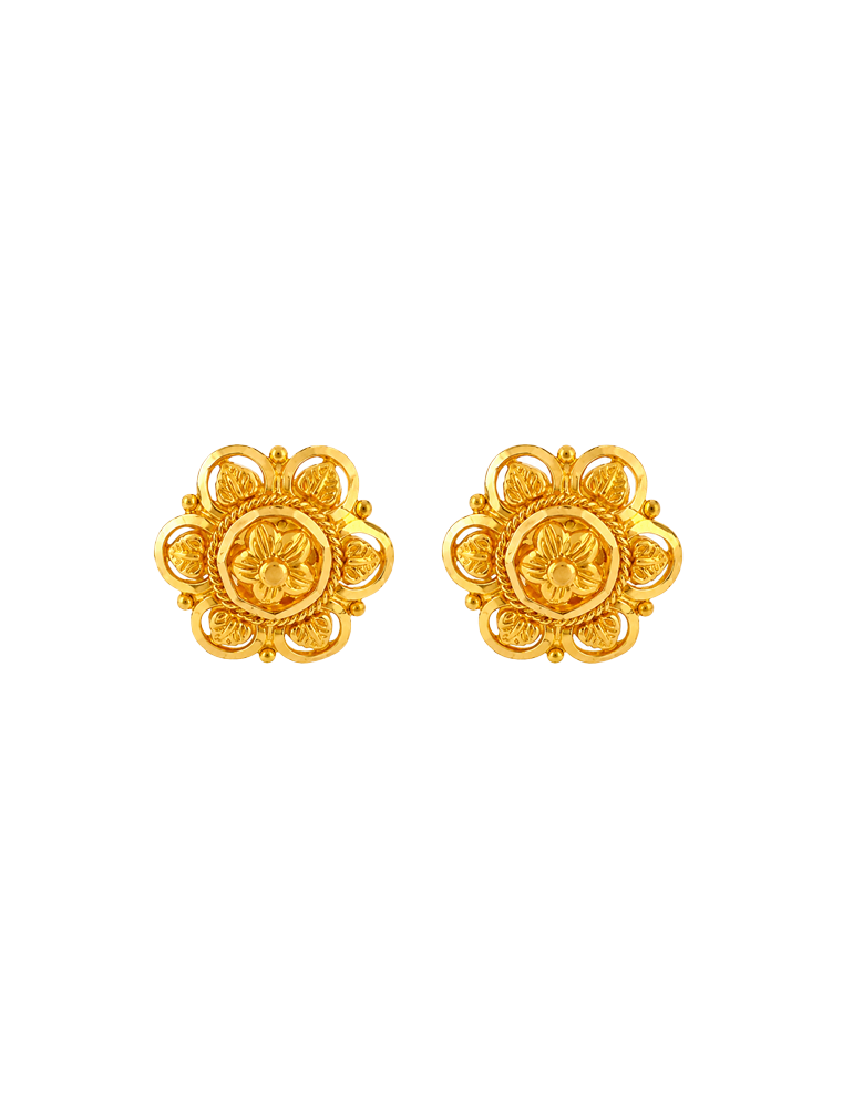 Vintage Floral Crest Earrings - 22 karat