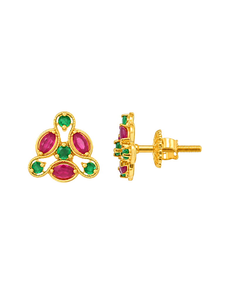 Varnika Gemstone Gold Studs - 22 Karat