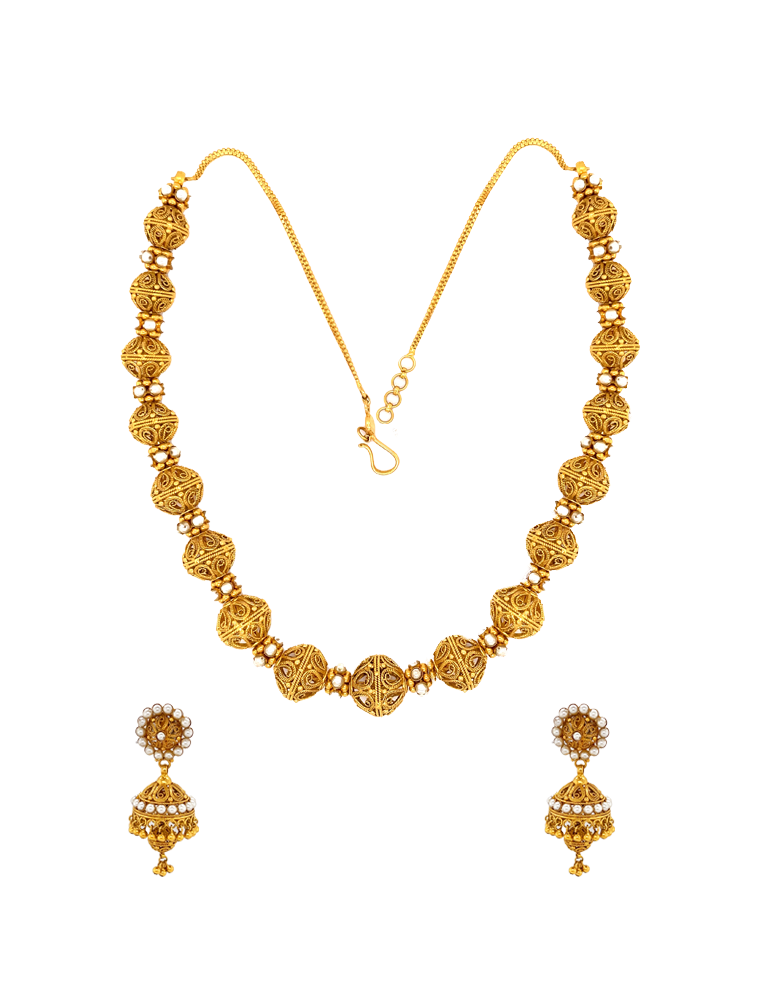 Antique Ball Gold Necklace Set with Earrings 22 Karat