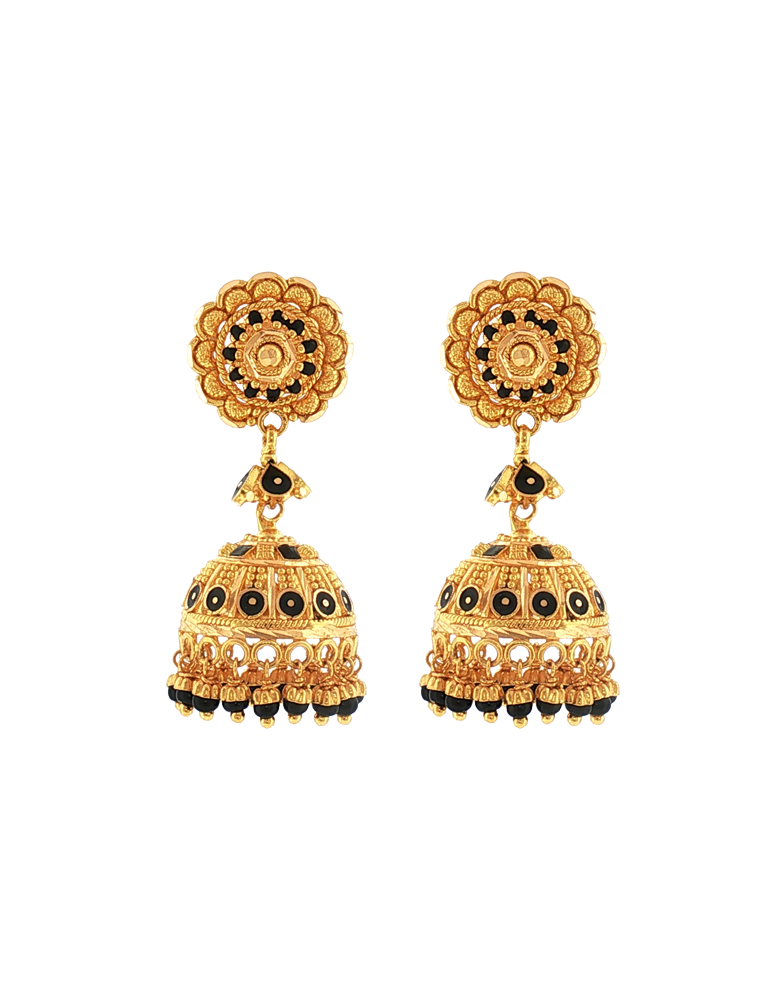 Naira Black Enamel Jhumkas - 22 Karat