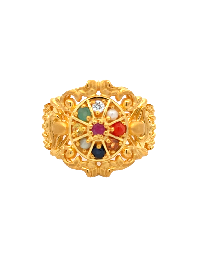 Shiv Shakti Navaratna Gold Ring - 22 Karat