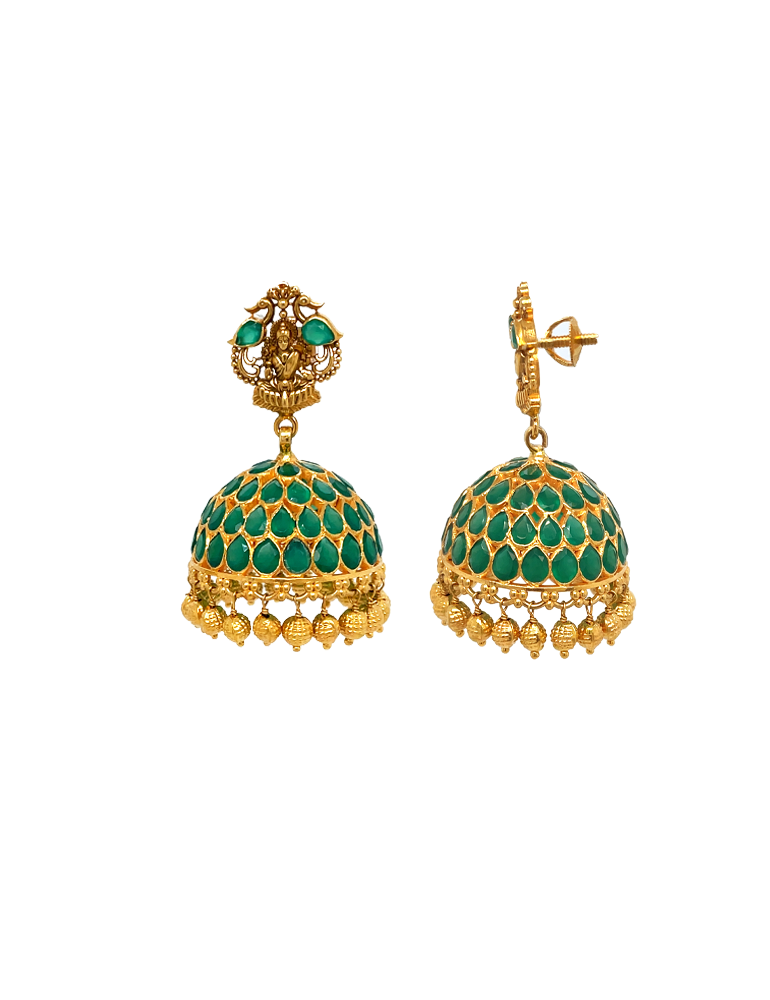 Gold Emerald lakshmi AntiqueEarrings 22 Karat
