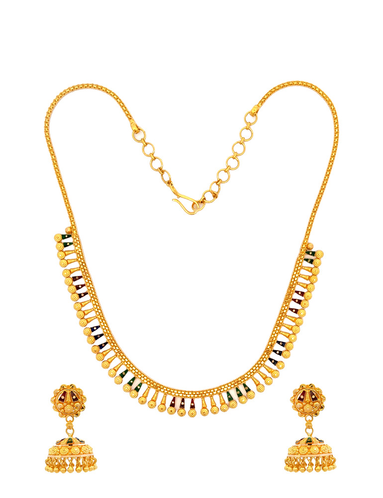 Gold Neckalce with Meenakari Work - 22 Karat