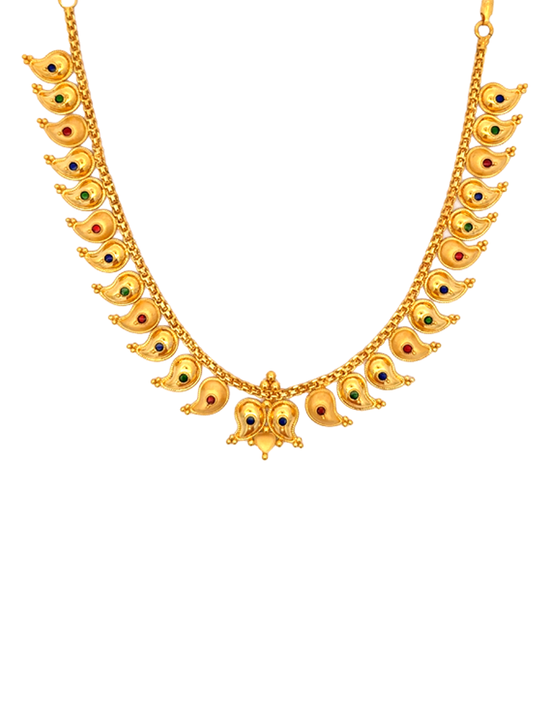 Gold Mango Necklace With Earrings - 22 Karat