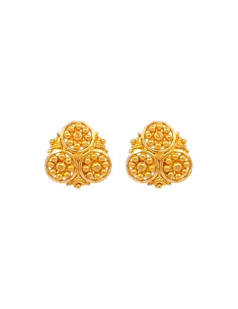 Trio Bloom Gold Studs - 22 karat