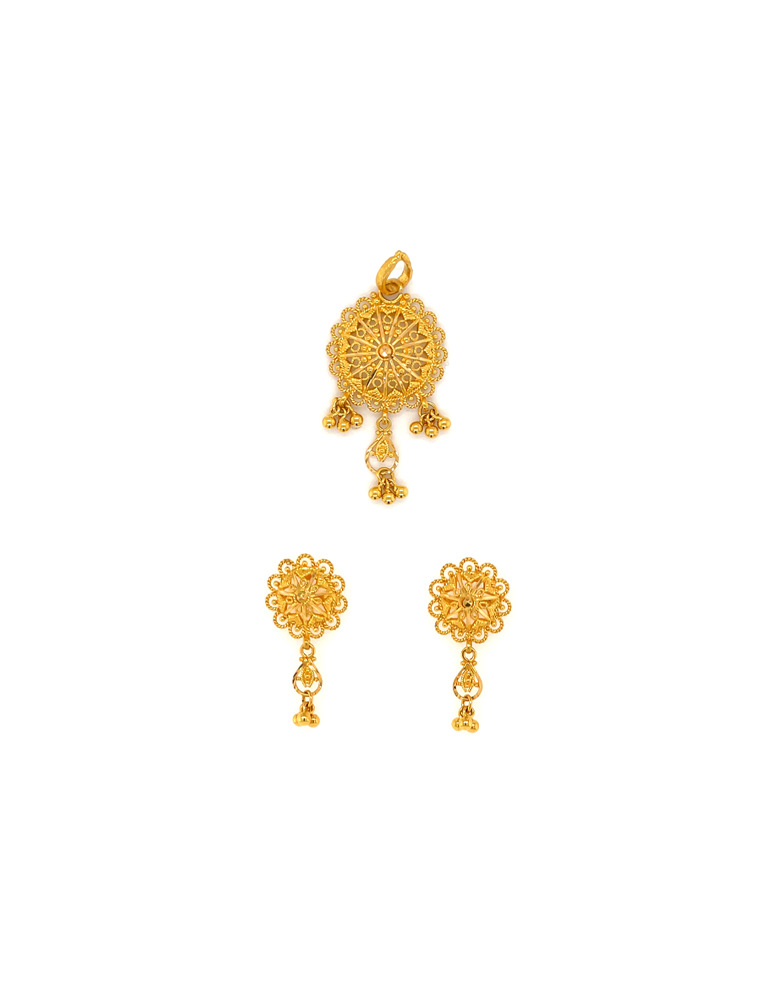 Gold Pendant set with Earrings 22 Karat