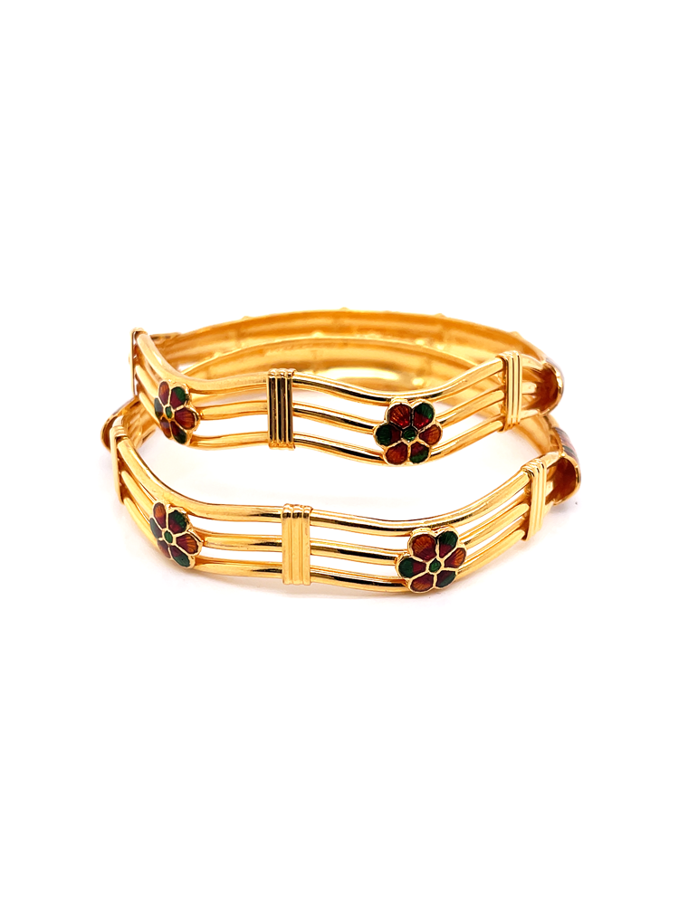 Gold Enamel Bangles 22 Karat - Set Of 2