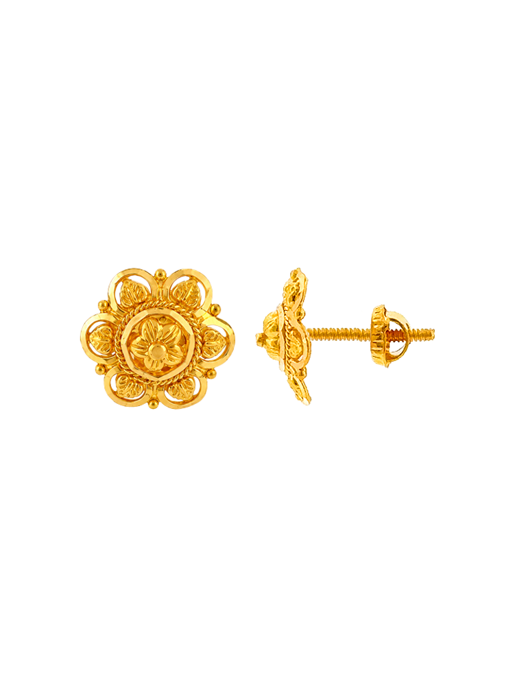 Vintage Floral Crest Earrings - 22 karat