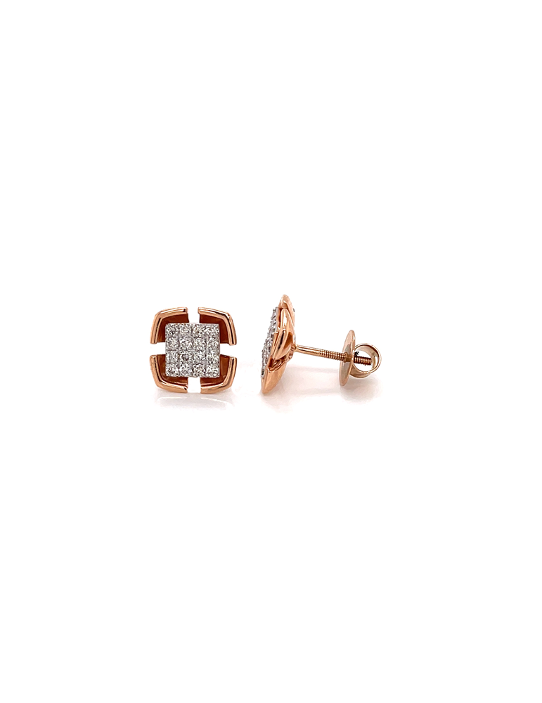 Squared Diamond Rose Gold Earrings In 18 Karat