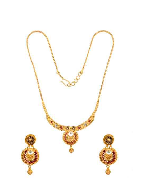 Gold Neckalce with Earrings - 22 Karat