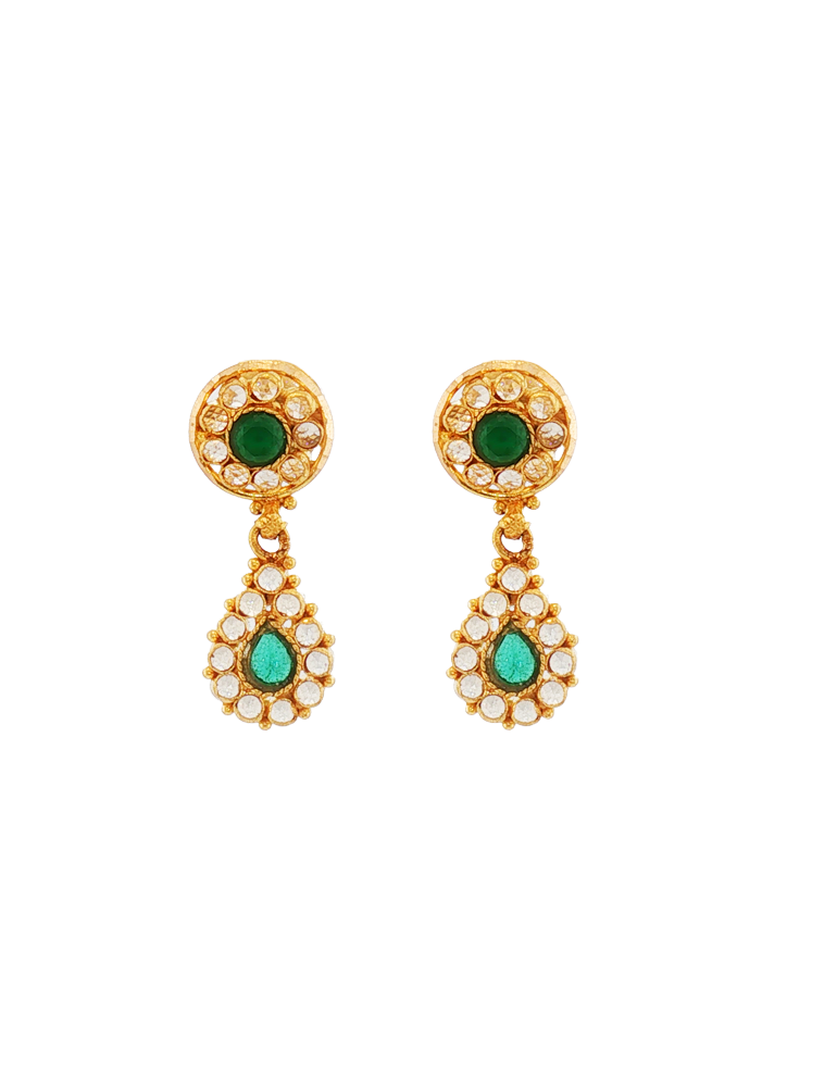 Emerald Dew Gold Earrings - 22 Karat