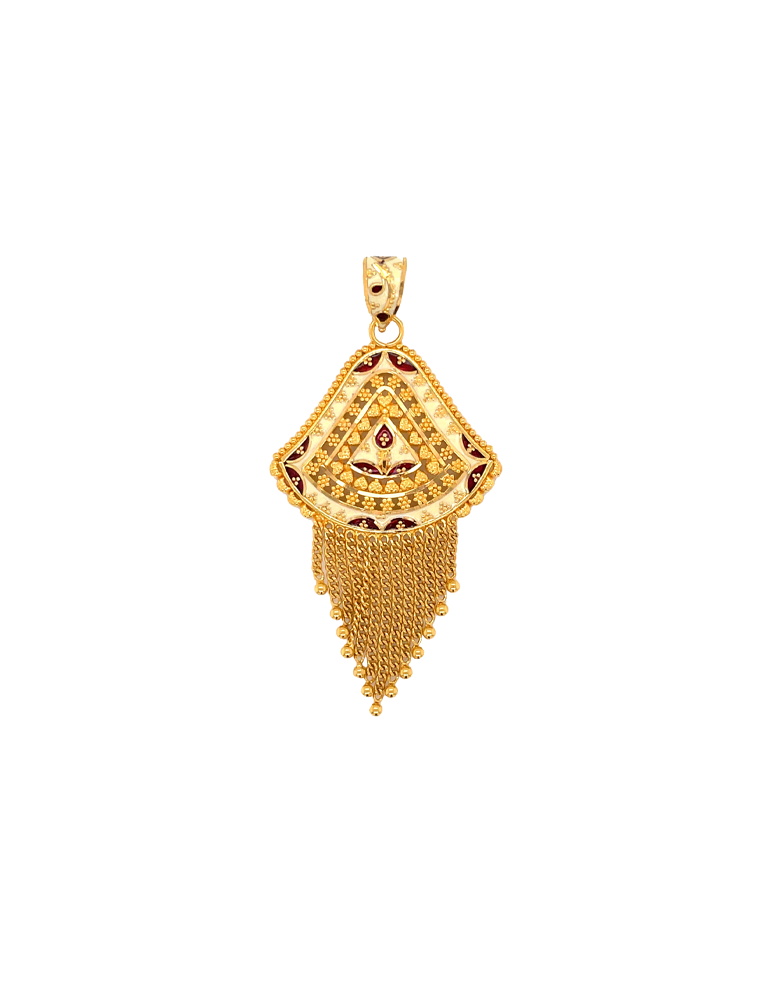 Gold Enamel Pendant set with Earrings 22 Karat