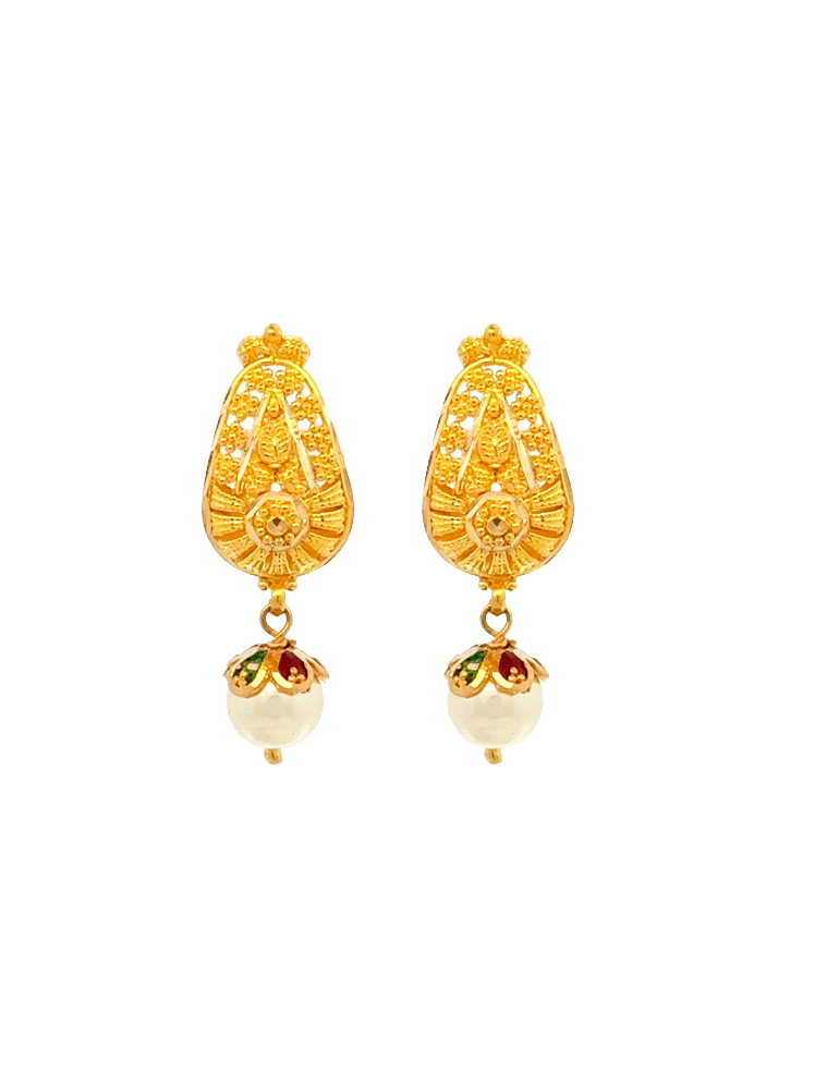 Gulnaar Pearl Accent Necklace with Earrings - 22 Karat
