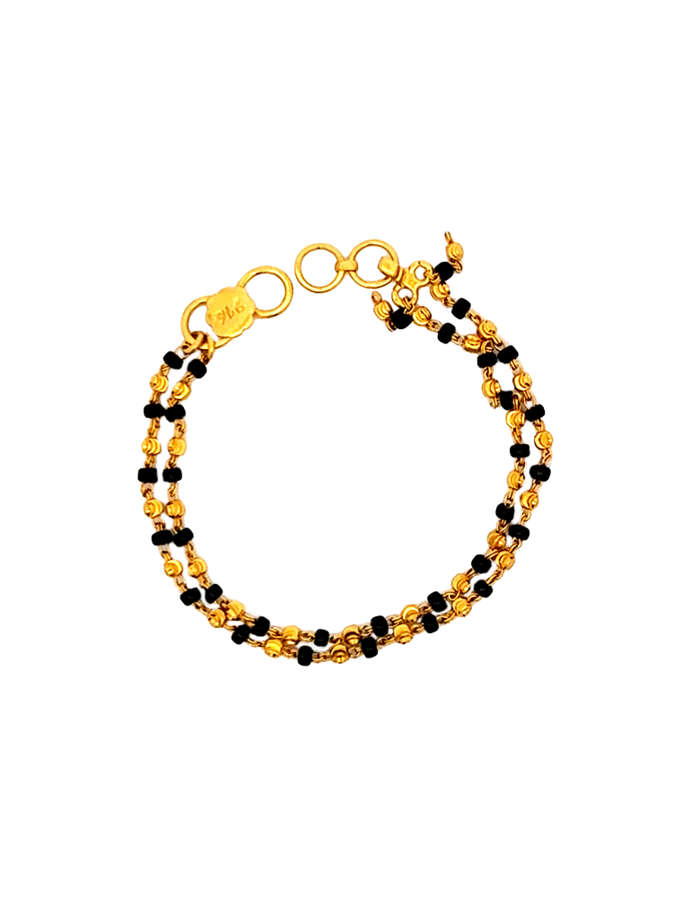 A Pair of Black-Beads Kid's Bracelet - 22 Kt