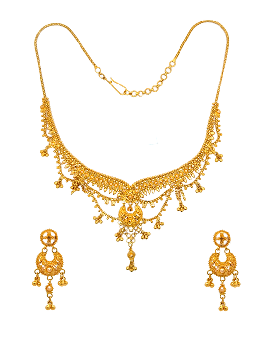 Gold Neckalce with Earrings - 22 Karat