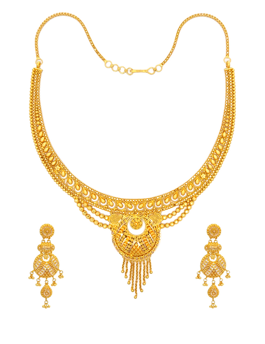 Gold Medallion Necklace Set with Earrings 22 Karat