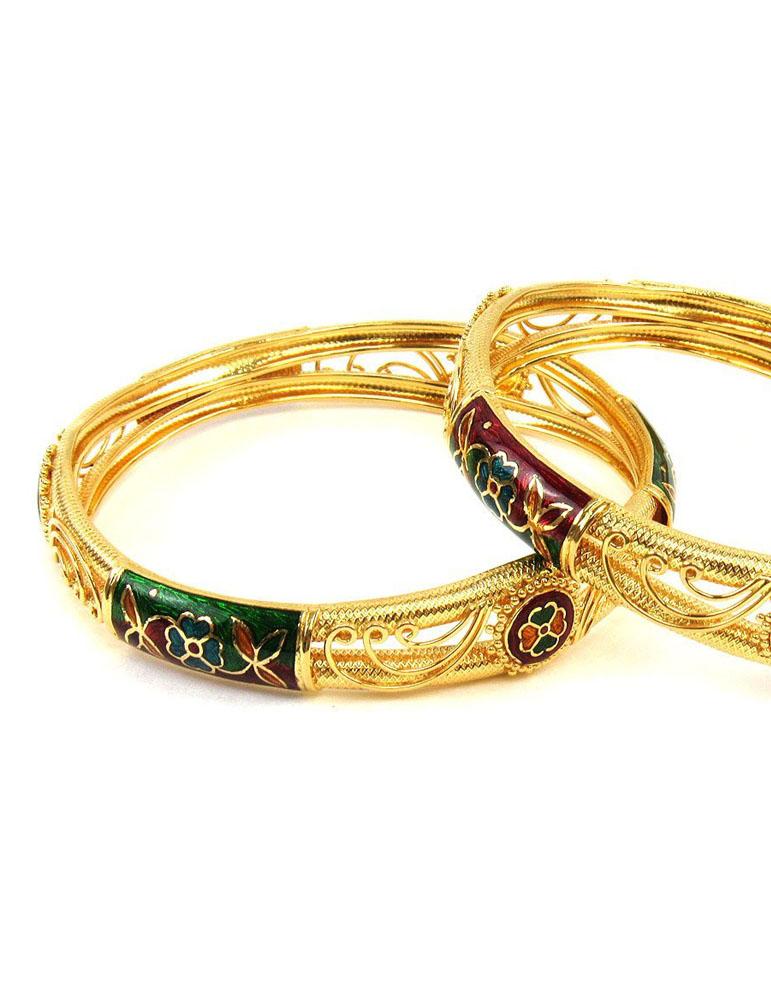 Gold Enamel Bangle 22 Karat Set Of 2