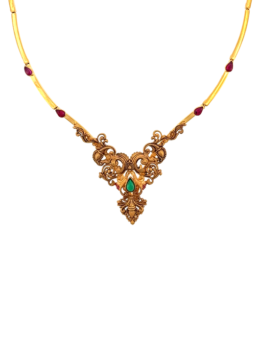 Meghamala Antique Necklace Set with Earrings - 22 Karat