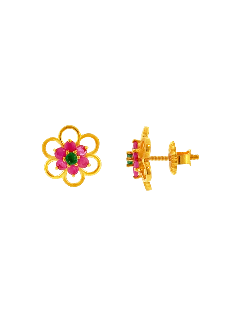 Ruby Petal Whisper Earrings - 22 Karat