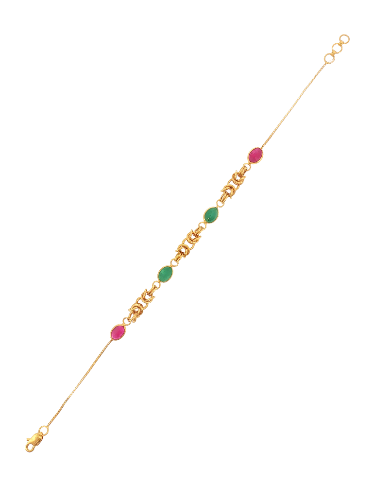 Red Green Bezel Gold Bracelet - 22 Karat