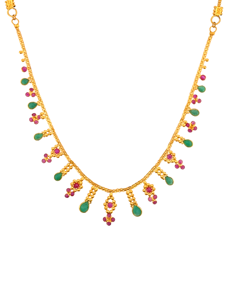 Vanya Panna Gold Necklace Set - 22 Kt