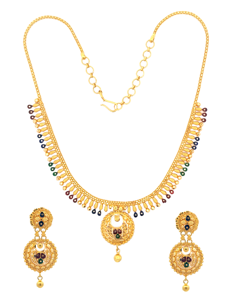 Gold Neckalce with Meenakari Work - 22 Karat