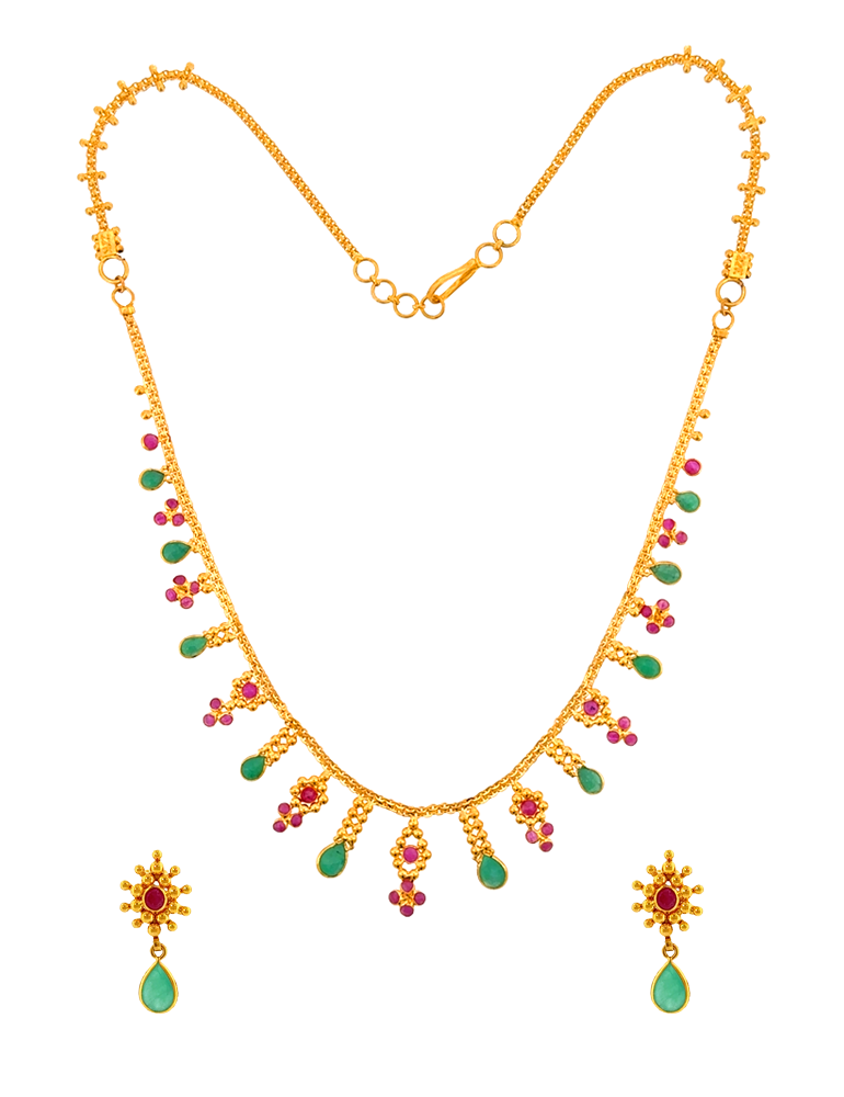 Vanya Panna Gold Necklace Set - 22 Kt