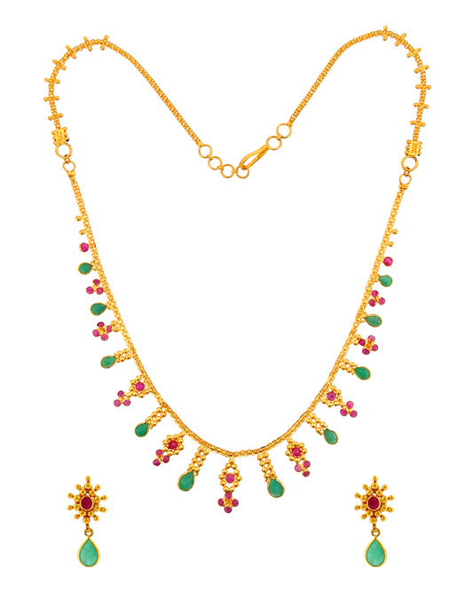 Vanya Panna Gold Necklace Set - 22 Kt