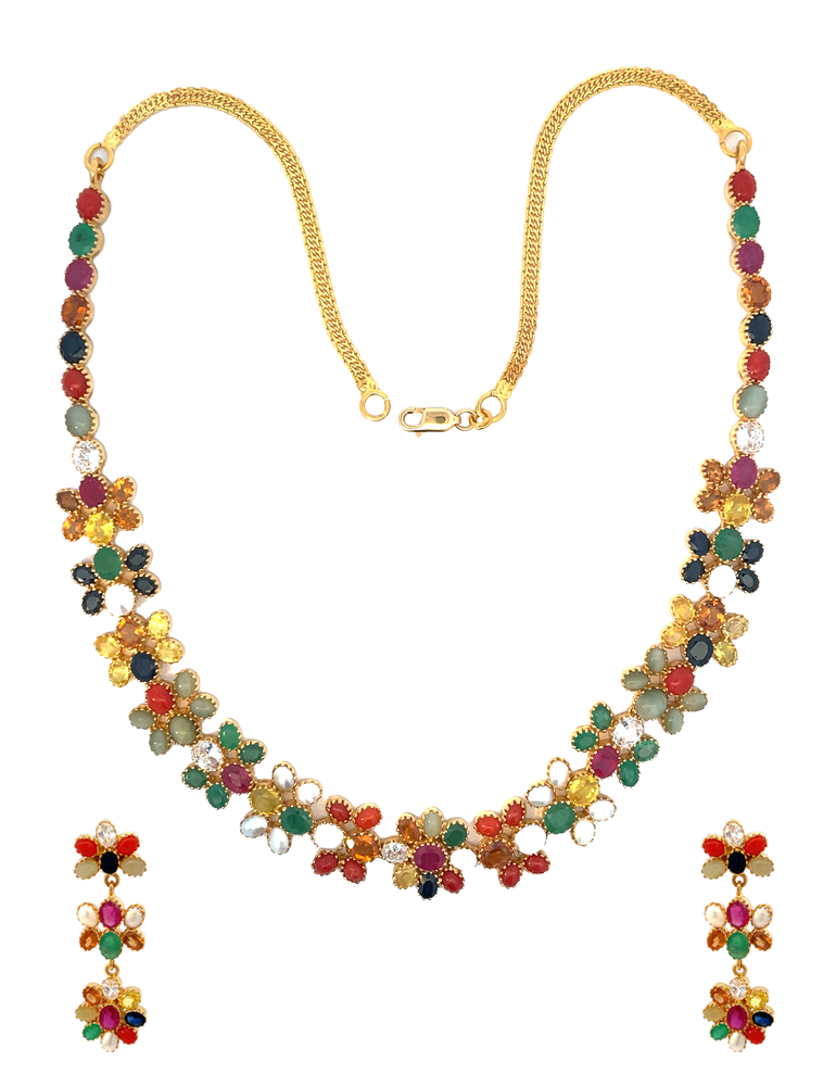 Gold Navaratnam Set with Earrings 22 Karat