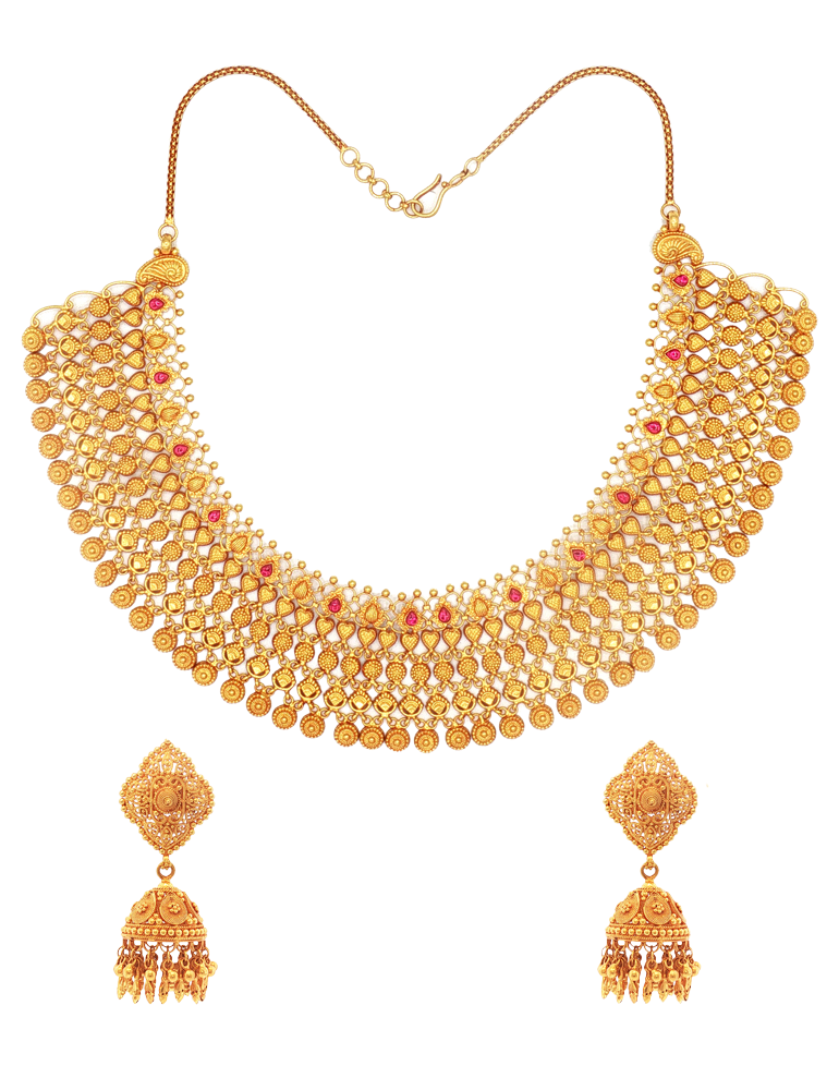 Rajangan Jaal Gold Necklace Set - 22 Karat