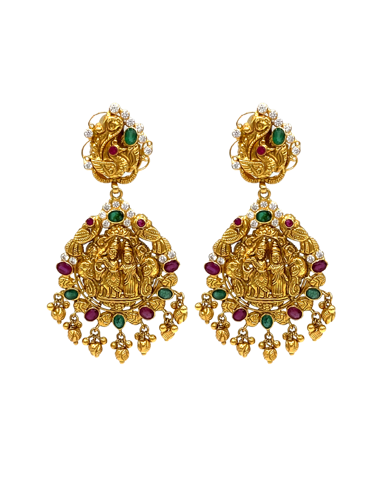 22 Kt Yellow Antique Gold Radha Krishna Set With Earrings