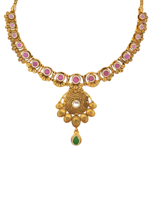Regal Antique Gold Set in 22K with Authentic Kundan Stones