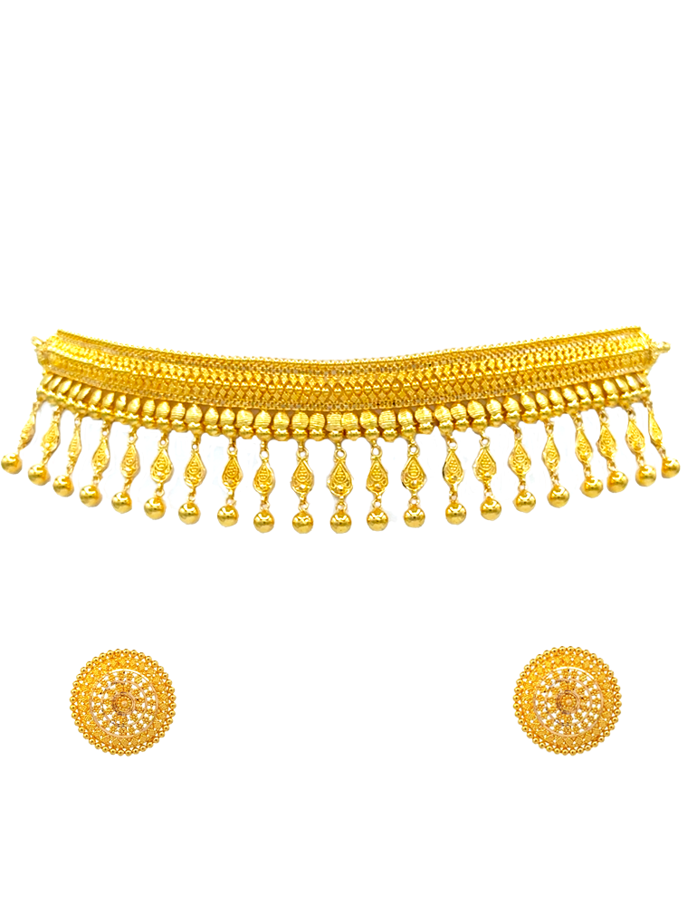 Gold Choker Set with Earrings 22 Karat