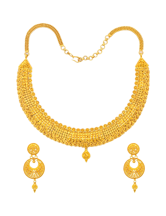 Rajwada Crescent Bridal Set With Earrings - 22 Karat
