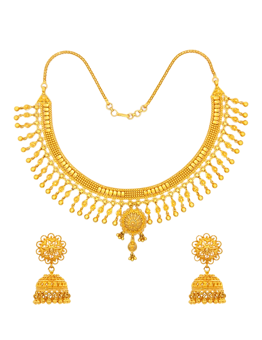 Crowned Radiance Gold Set With Earrings - 22 Karat