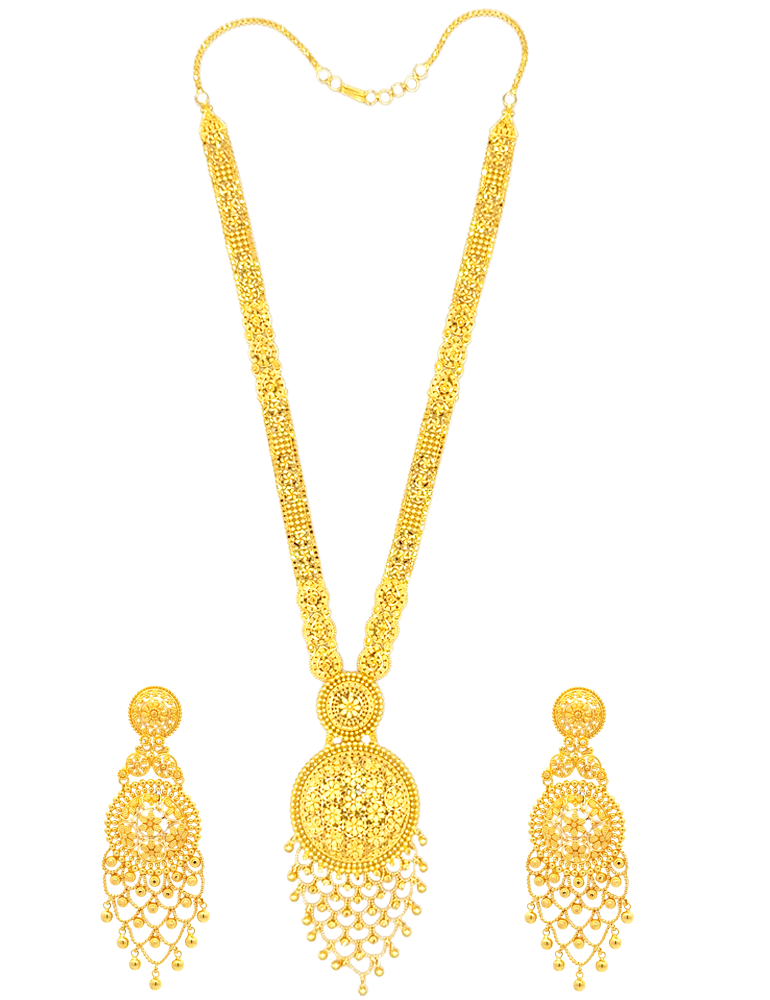 Elegant Rosette Crown Necklace Set With Earrings - 22 Karat