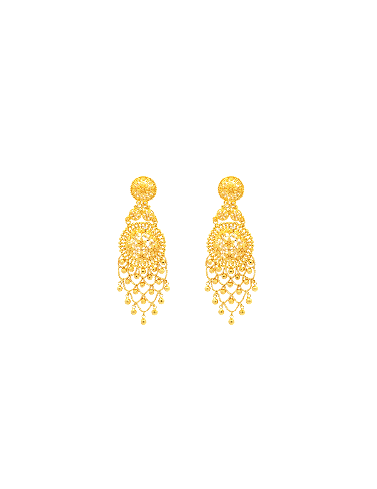 Elegant Rosette Crown Necklace Set With Earrings - 22 Karat