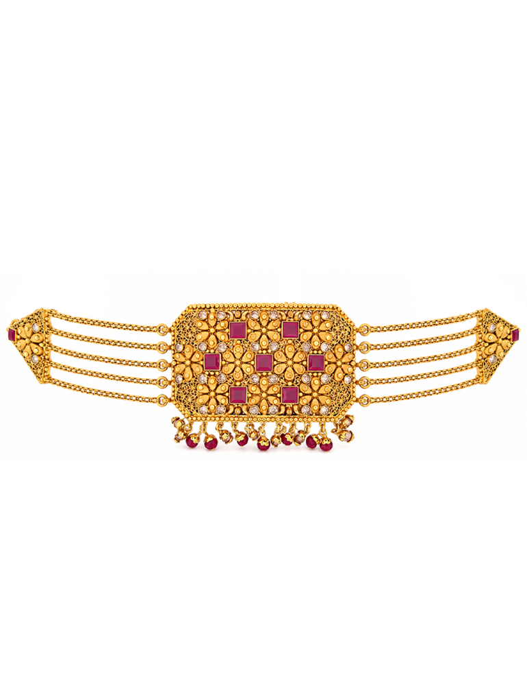Scarlet Bloom Heritage Set With Earrings - 22 Karat