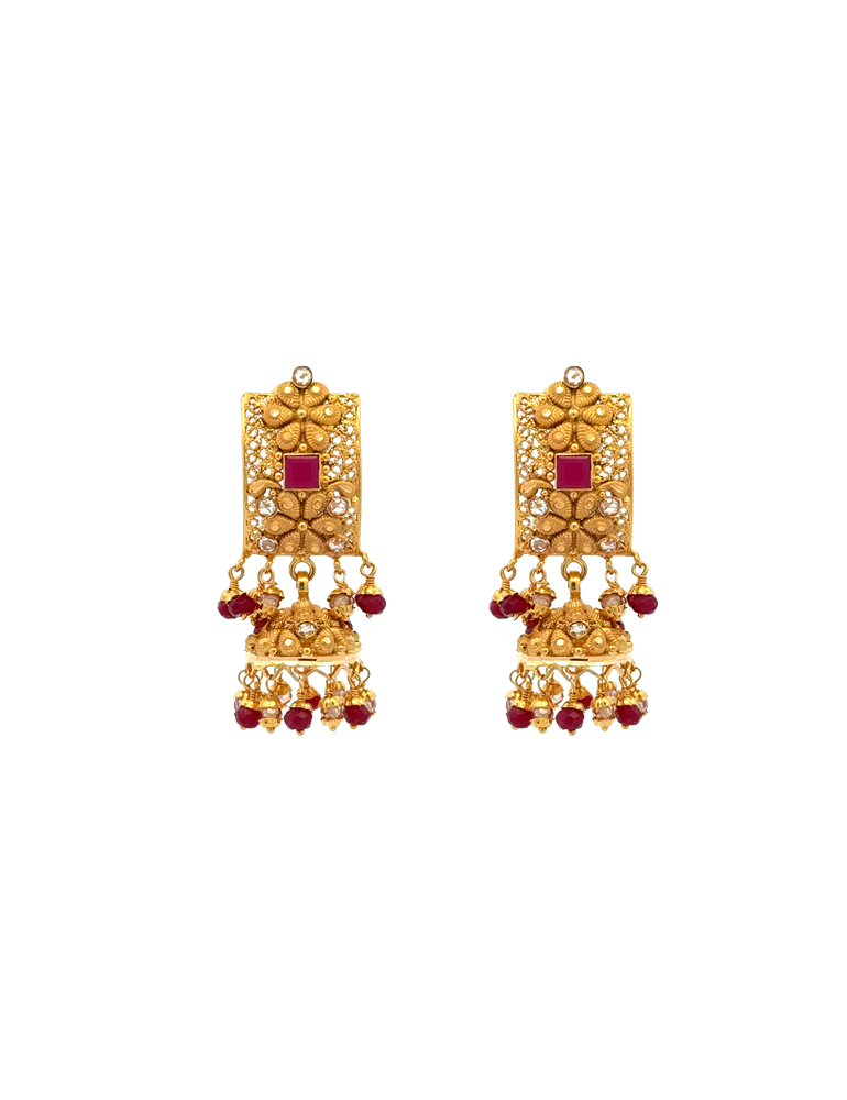 Scarlet Bloom Heritage Set With Earrings - 22 Karat