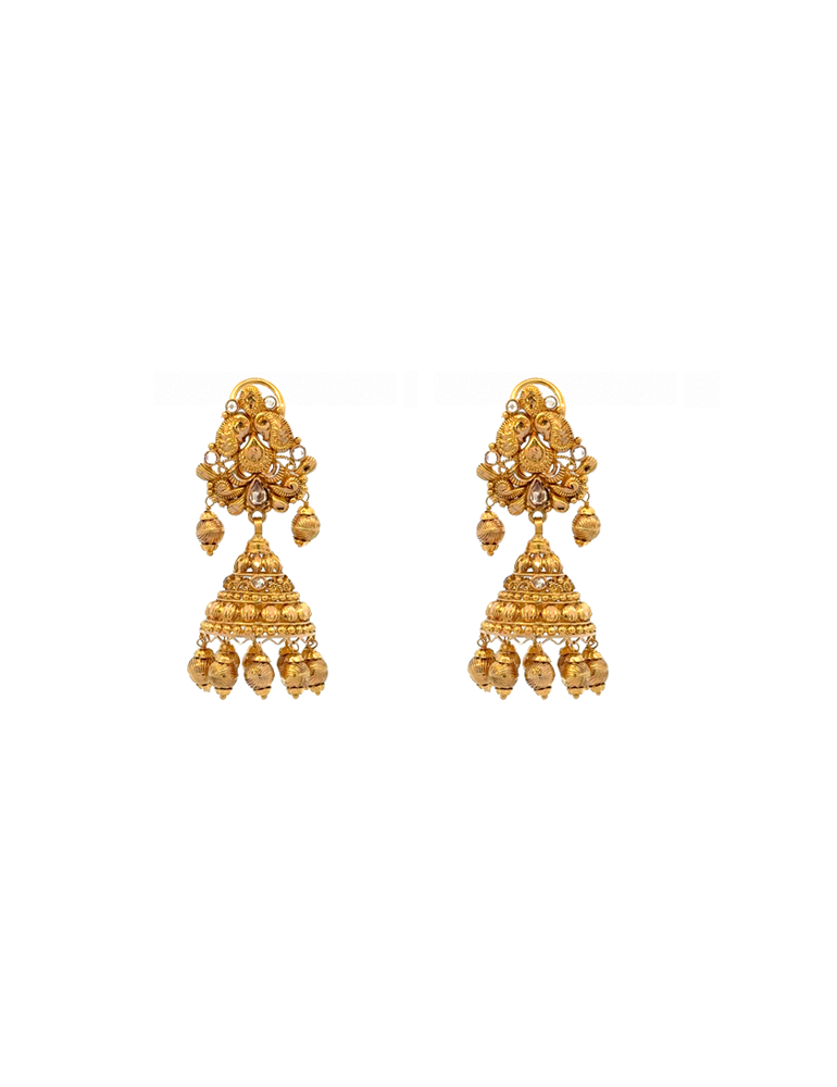 Gold Peacock Majesty Choker Set With Earrings - 22 Karat