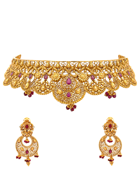Ratnaprabha Choker Set With Earrings - 22 Karat