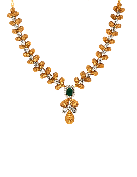 Verdant Grace Necklace Set With Earrings - 22 Karat