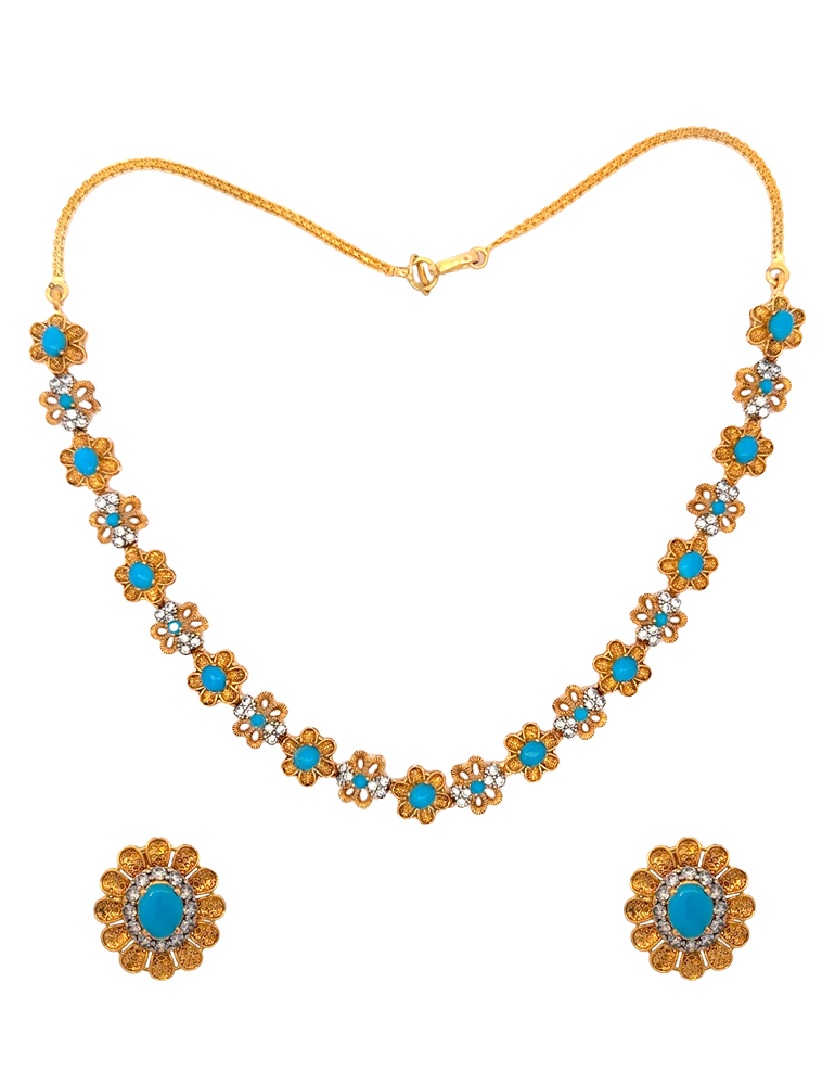 Turquoise Meadow Jewelry Set With Earrings - 22 Karat