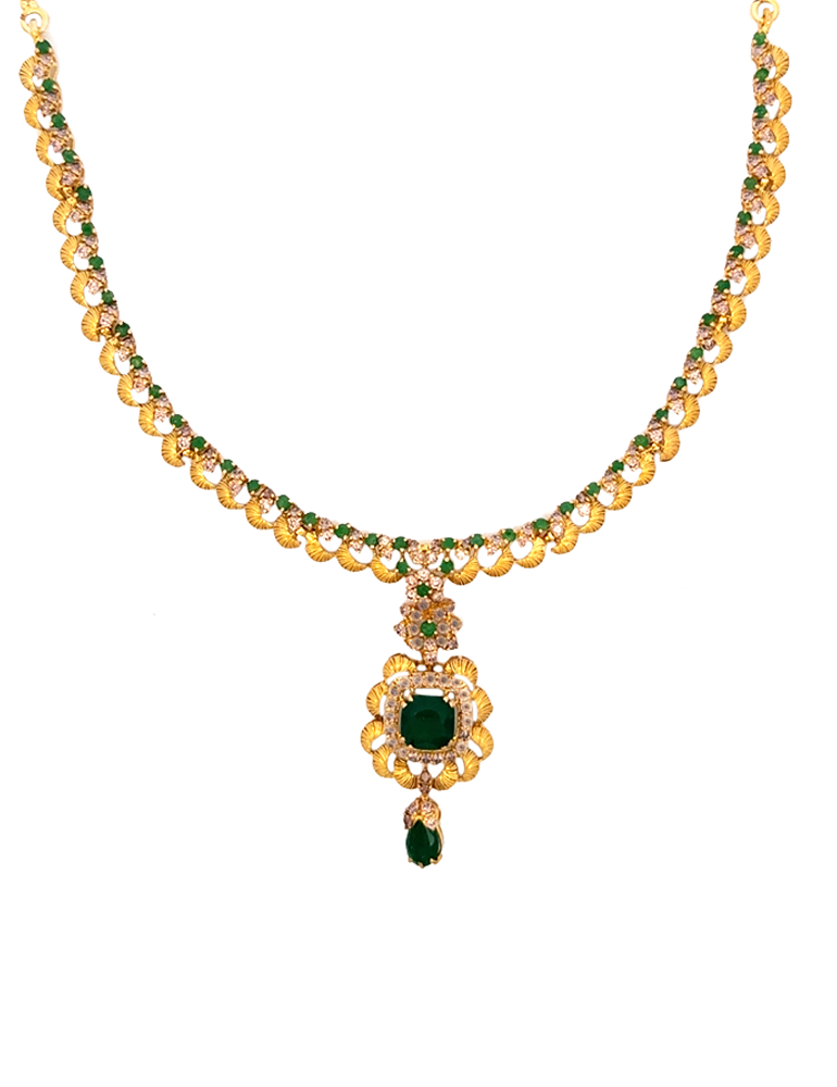 Emerald Meadow Necklace Set With Earrings - 22 Karat