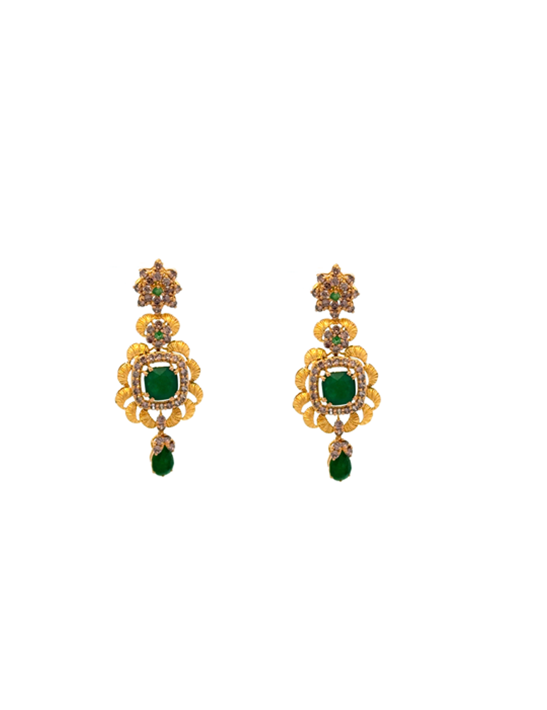 Emerald Meadow Necklace Set With Earrings - 22 Karat